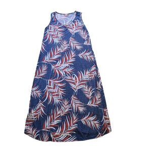 SJS Dress Women's L Red White Blue Palm Sleeveless Stretch  Pullover Maxi Resort